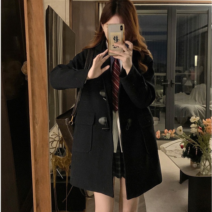 Clip cotton horn buckle overcoat thick coat for women