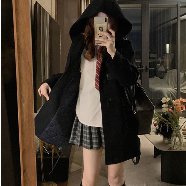 Clip cotton horn buckle overcoat thick coat for women