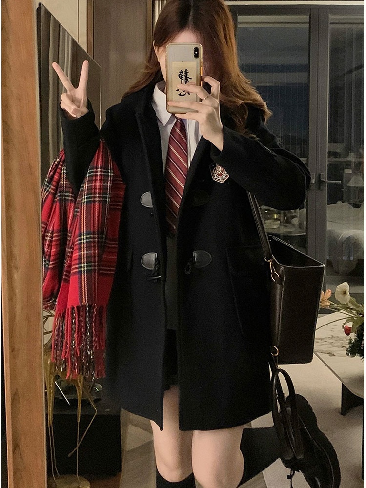 Clip cotton horn buckle overcoat thick coat for women