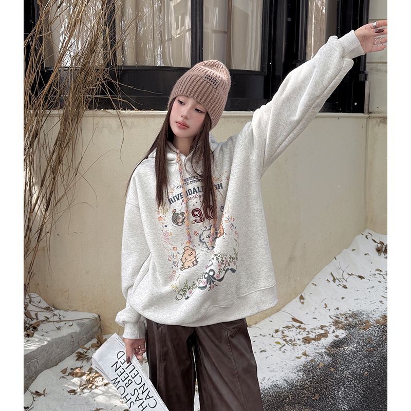 Loose lazy hoodie Korean style tops for women