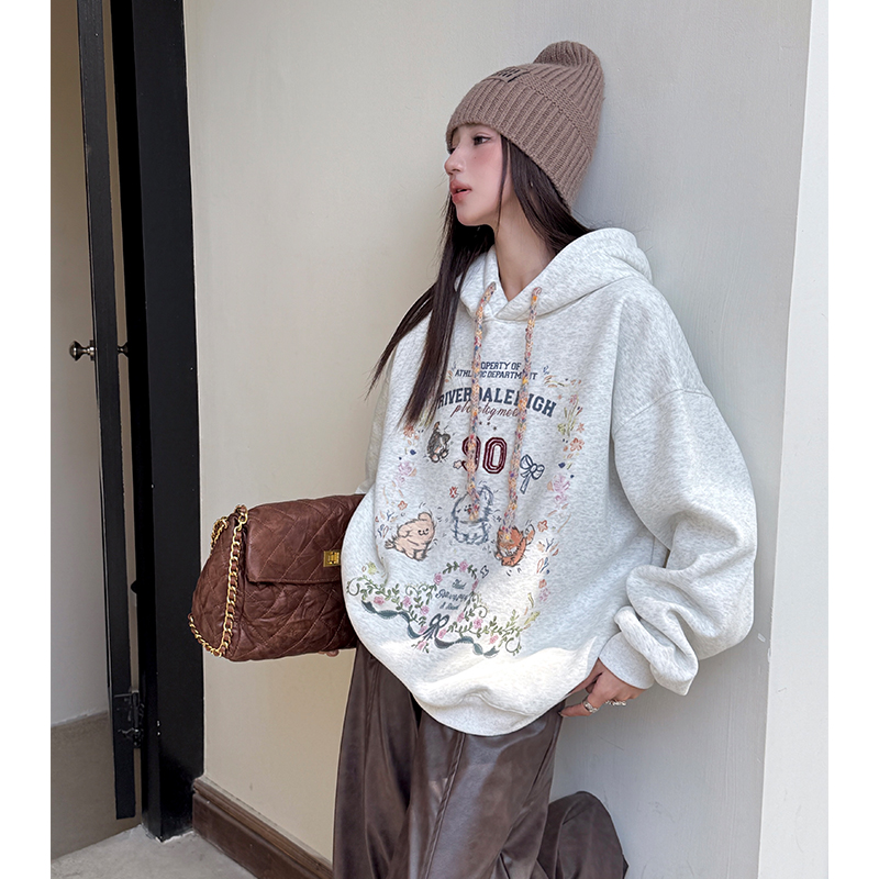 Loose lazy hoodie Korean style tops for women