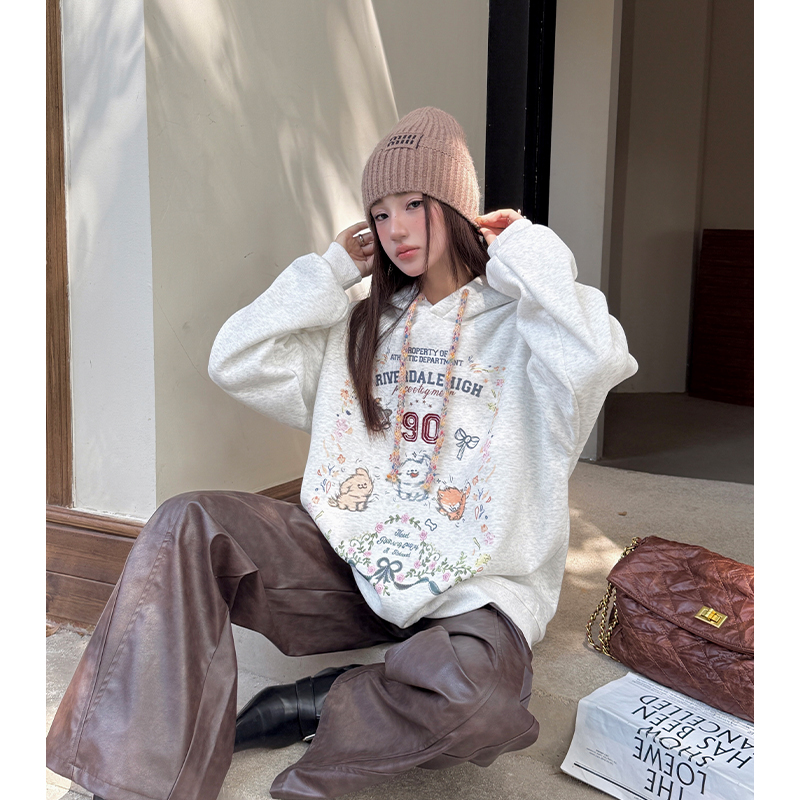 Loose lazy hoodie Korean style tops for women