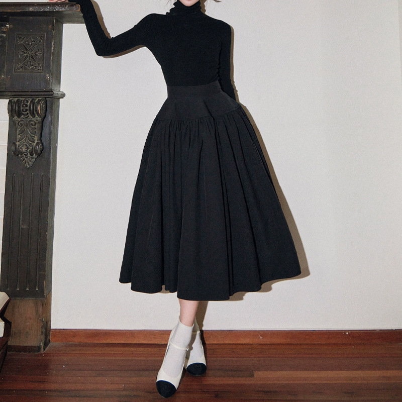 Temperament retro puff skirt high waist pleated skirt