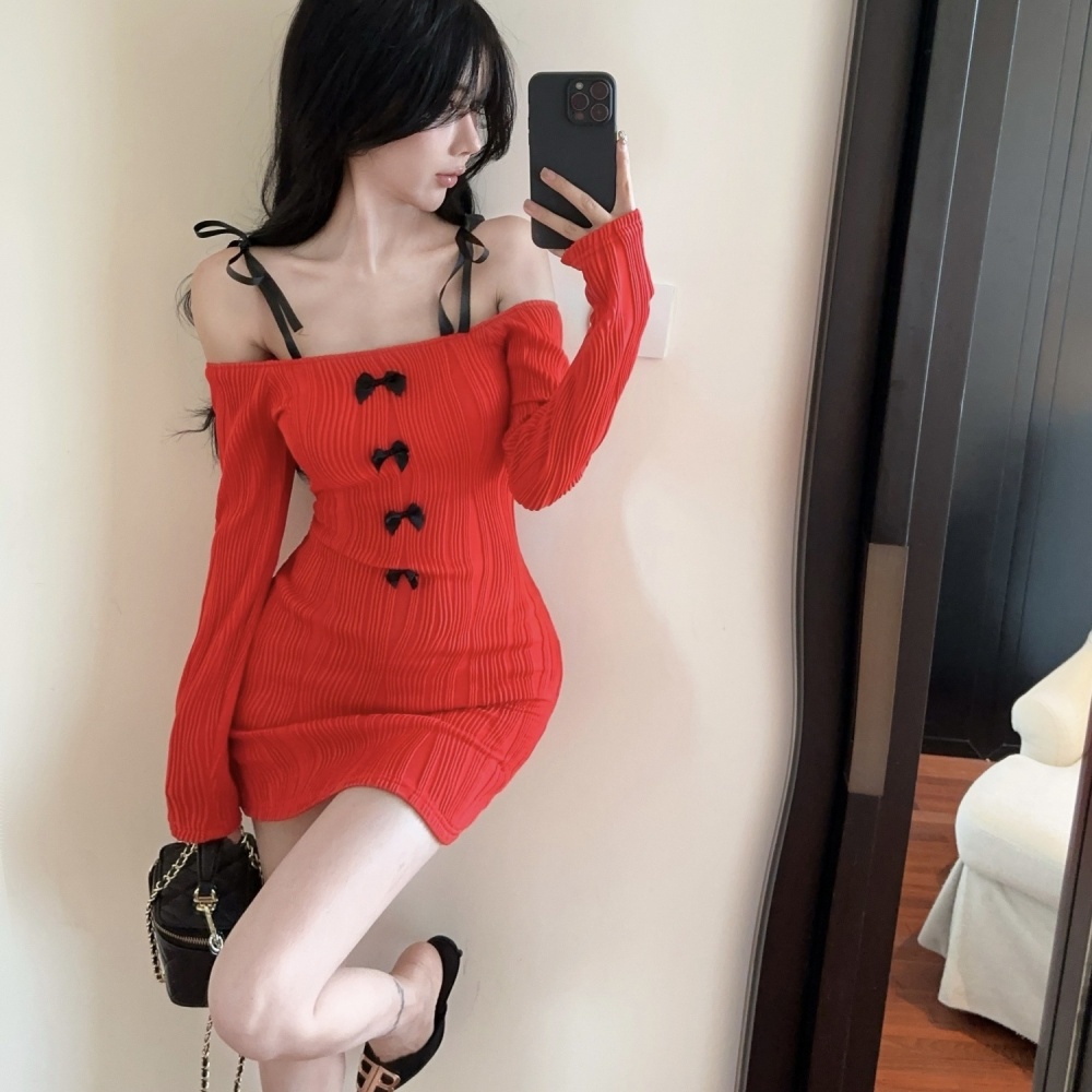 Package hip fashion strapless red slim dress for women