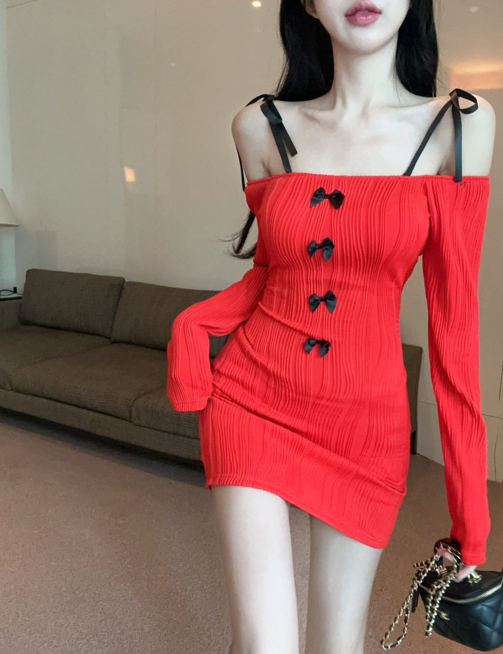 Package hip fashion strapless red slim dress for women