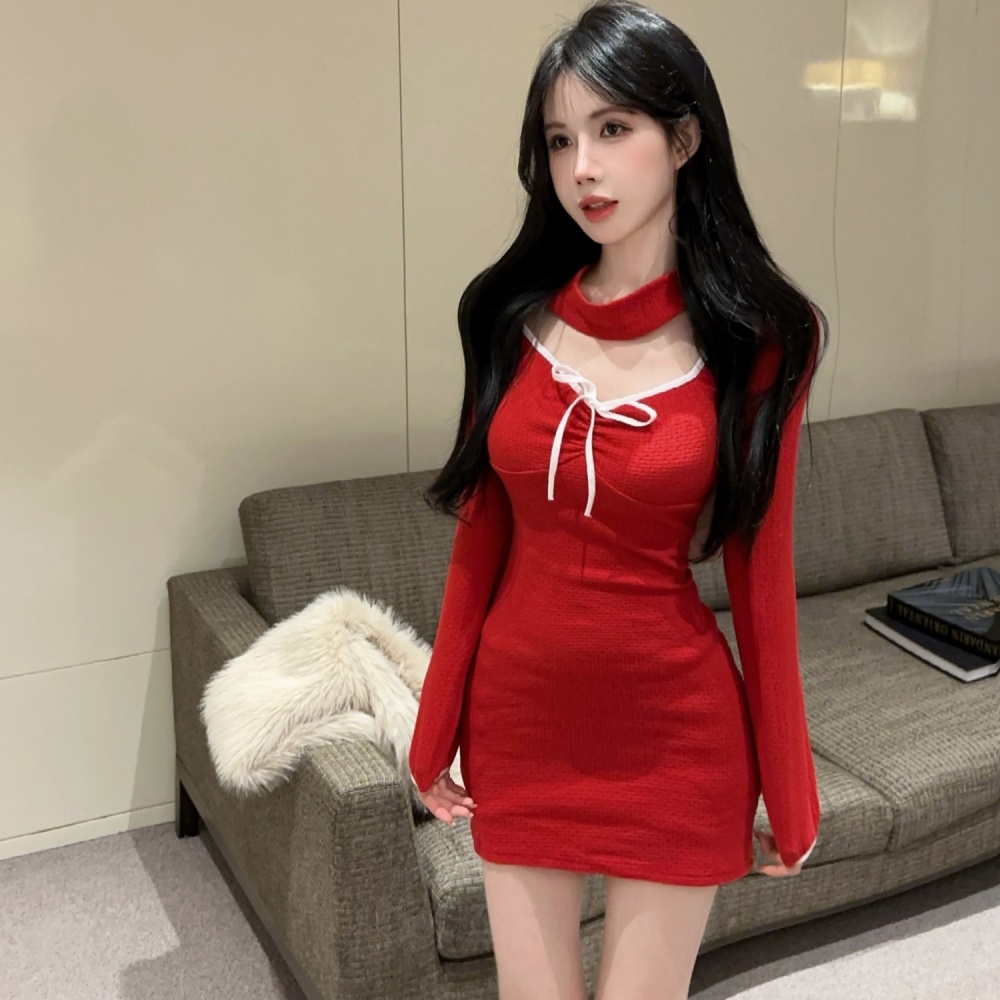 Slim fashion package hip spicegirl long sleeve red dress