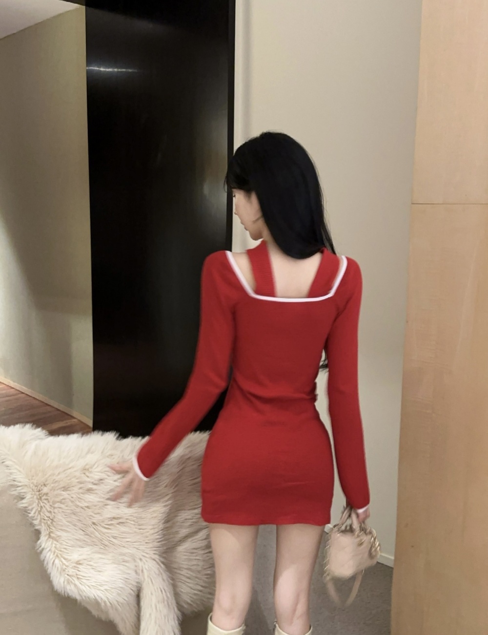 Slim fashion package hip spicegirl long sleeve red dress