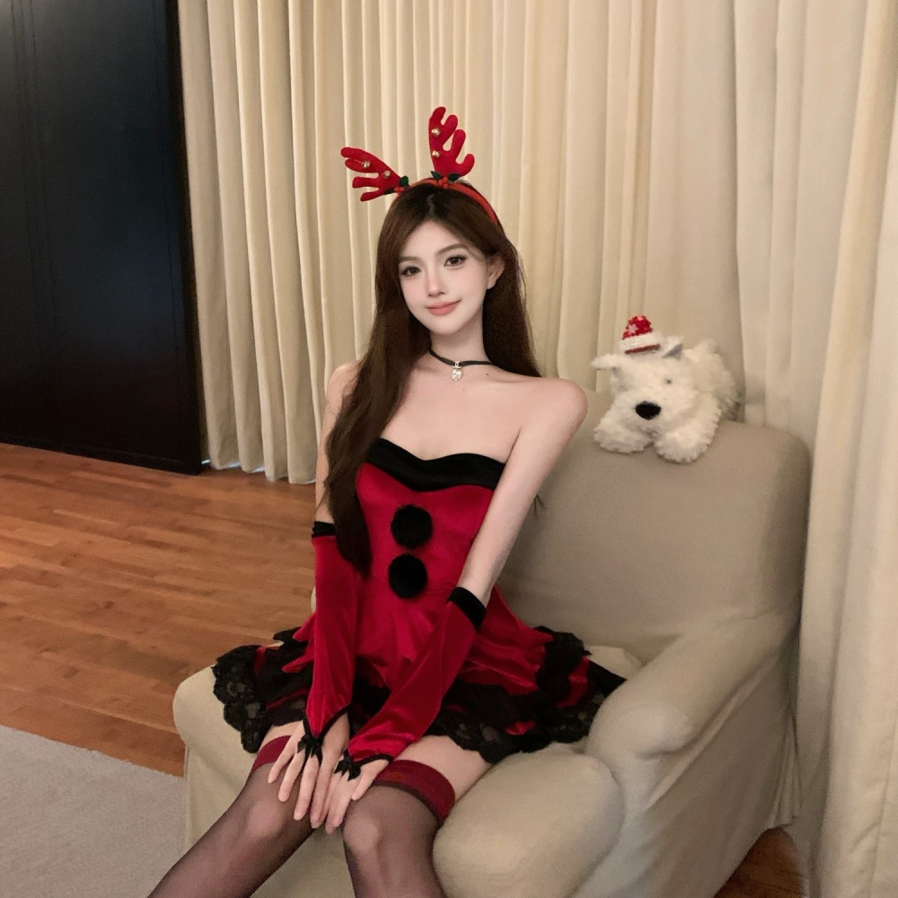 With christmas bow dress wrapped chest repair waist Gloves