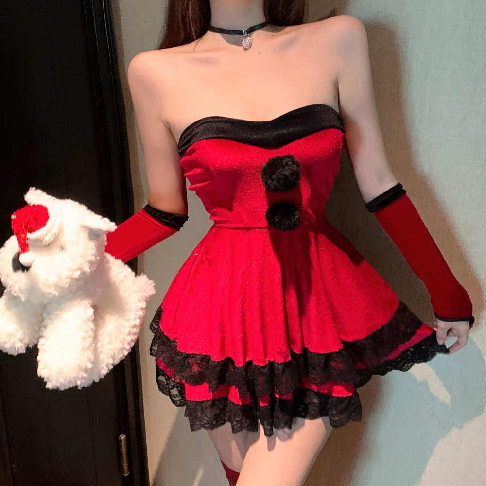 With christmas bow dress wrapped chest repair waist Gloves