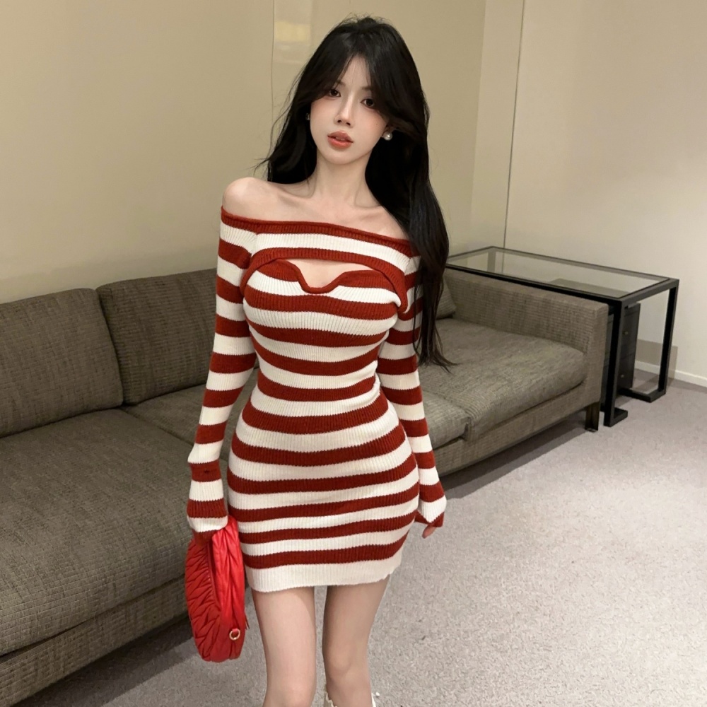 Spicegirl horizontal collar dress sexy sweater for women