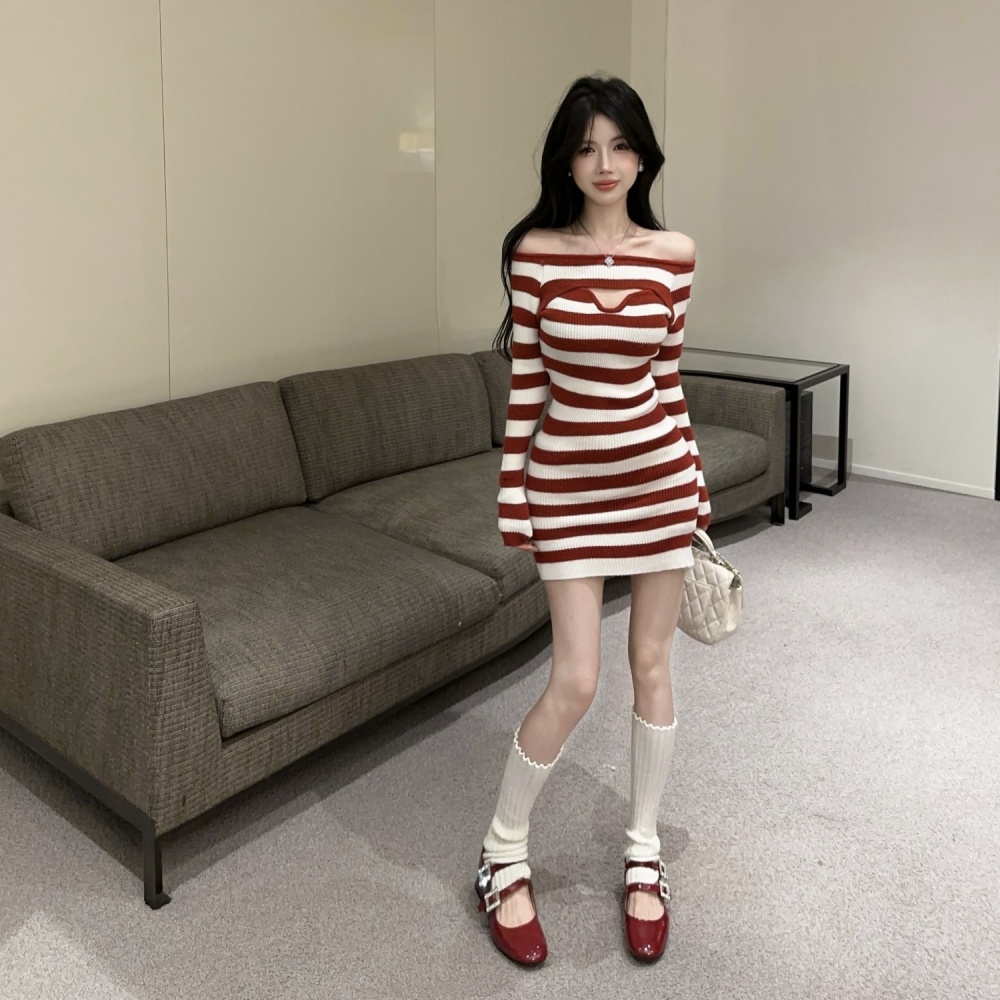 Spicegirl horizontal collar dress sexy sweater for women