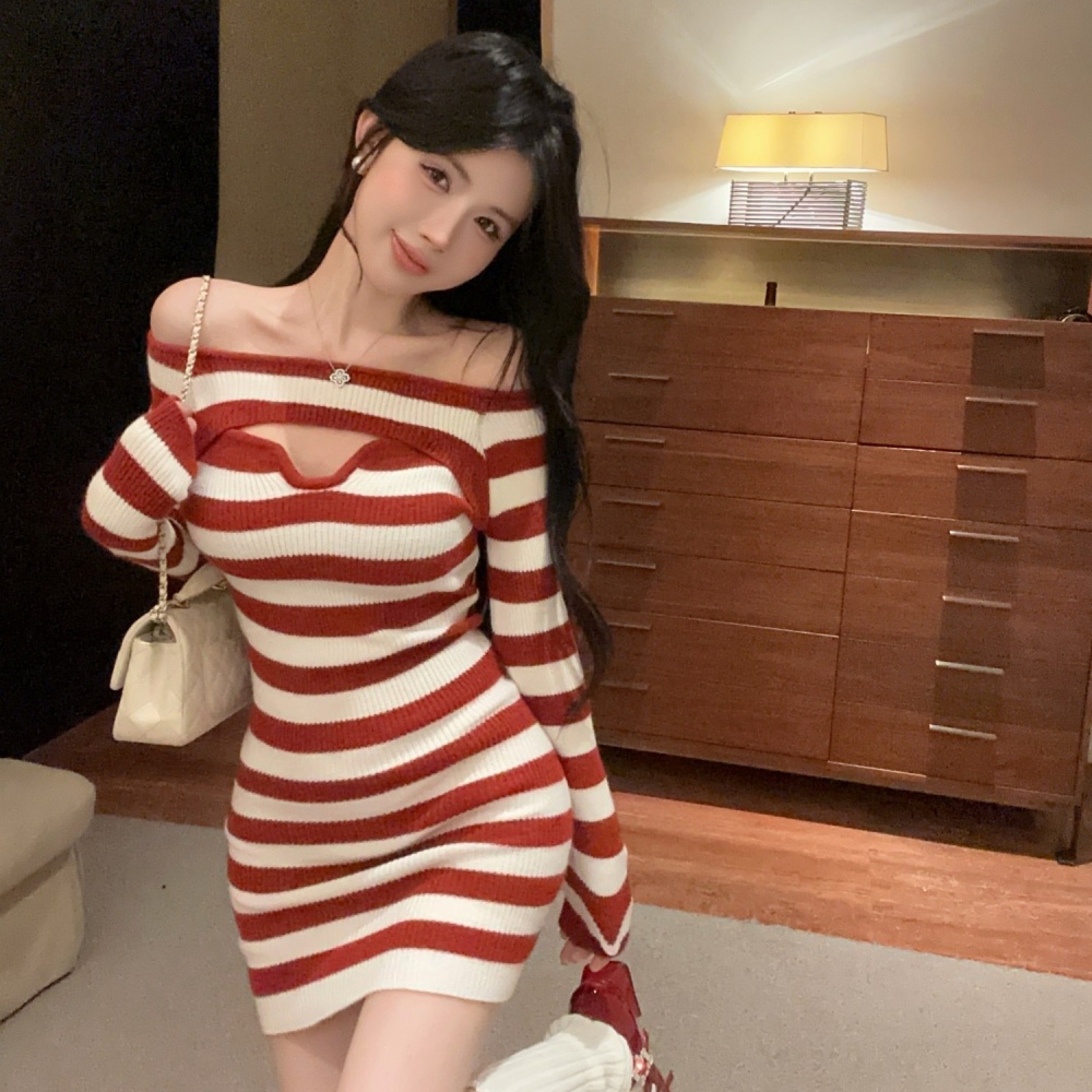 Spicegirl horizontal collar dress sexy sweater for women