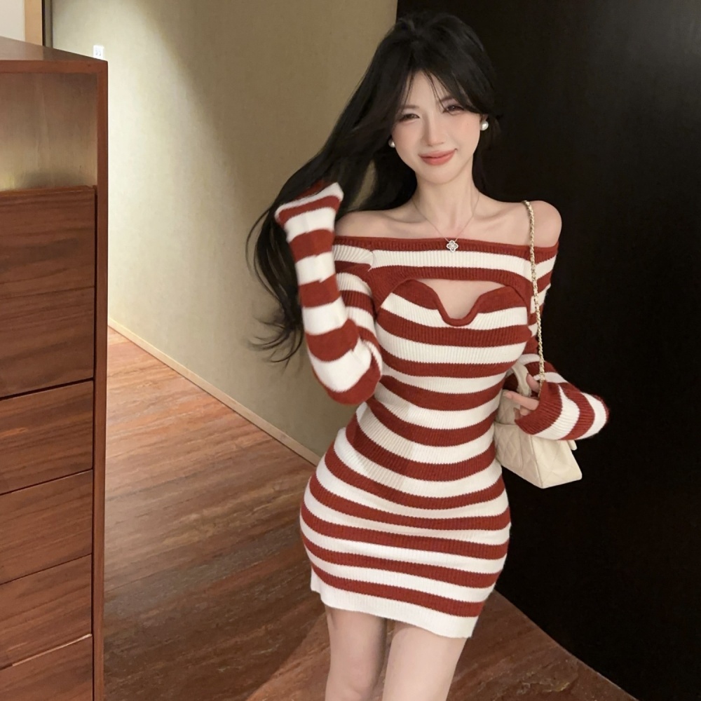 Spicegirl horizontal collar dress sexy sweater for women