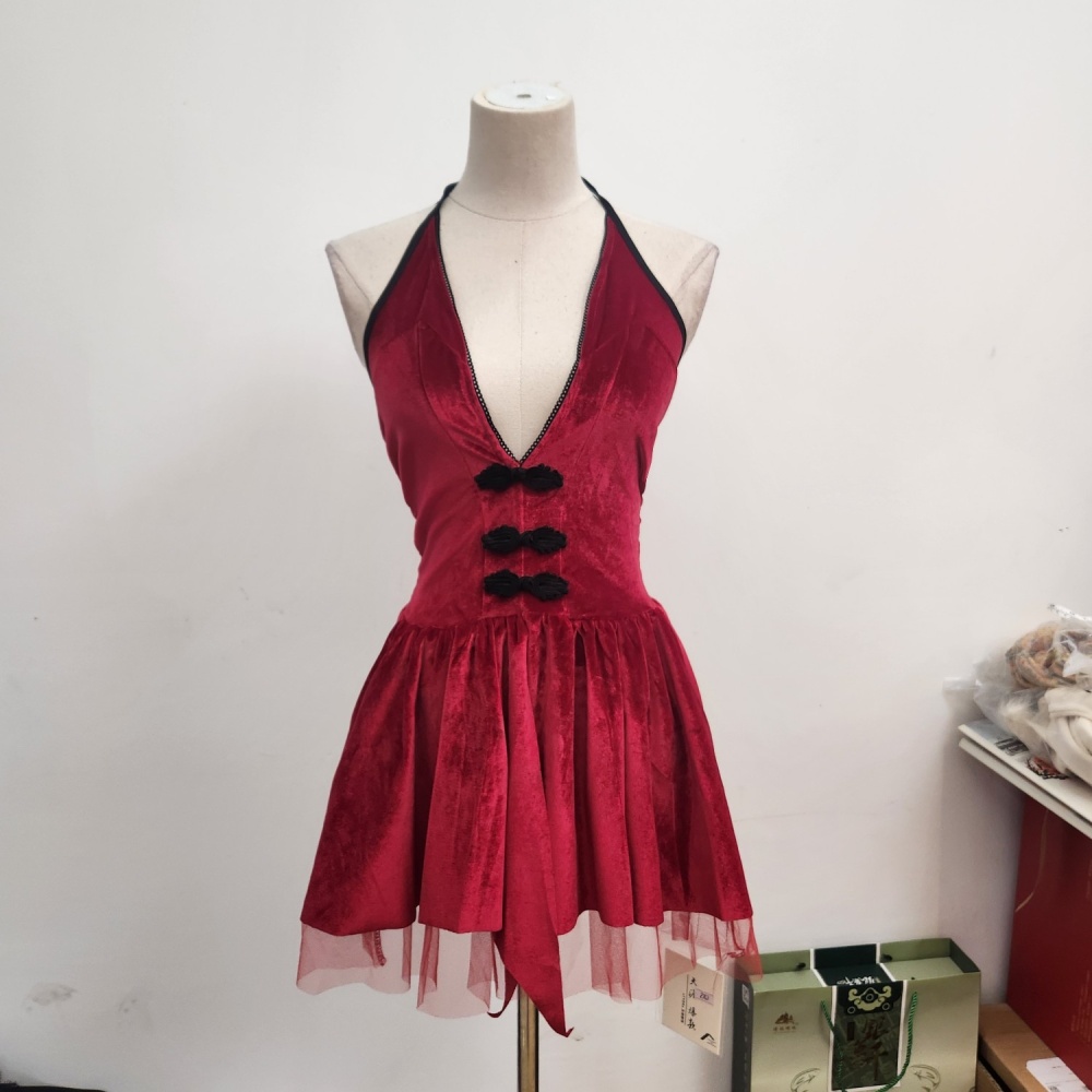 Halter sexy V-neck formal dress christmas red dress