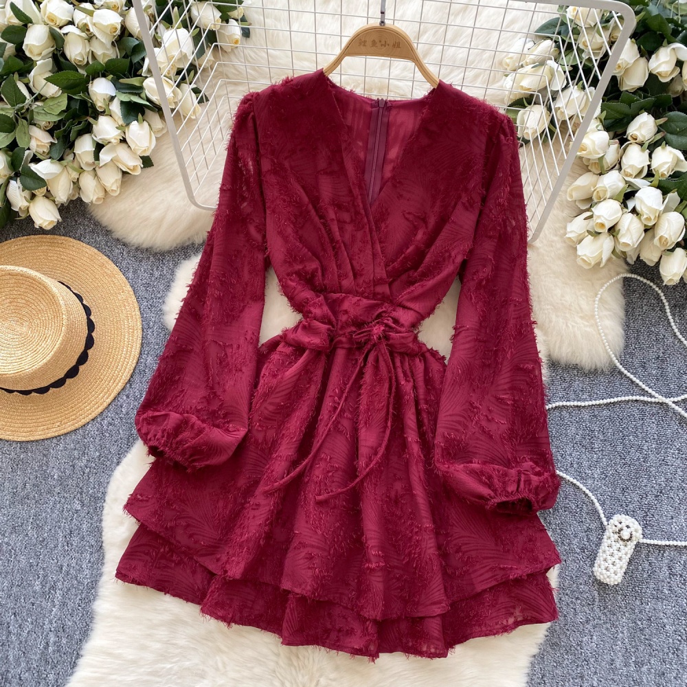 V-neck light luxury dress embroidery T-back for women