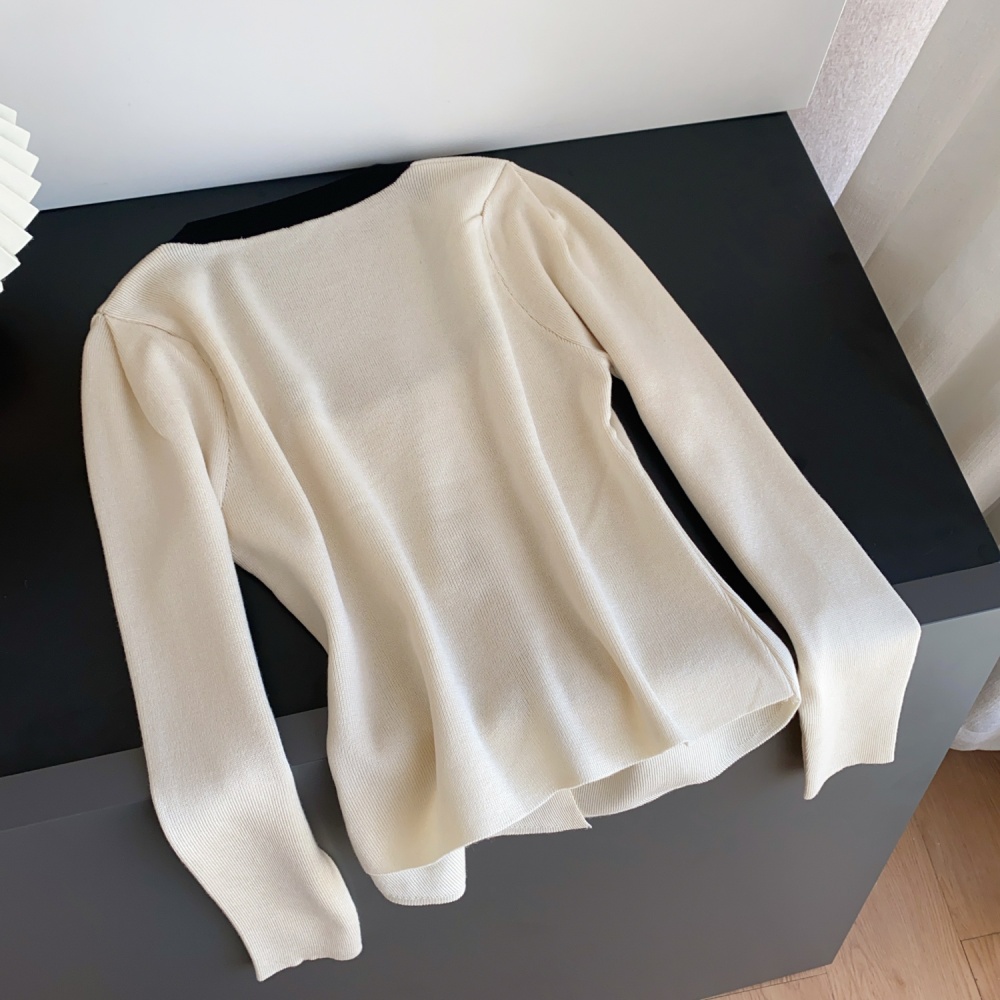 Slim square collar sweater flowers tops for women