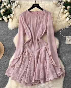 Lotus leaf edges knitted mesh winter dress for women