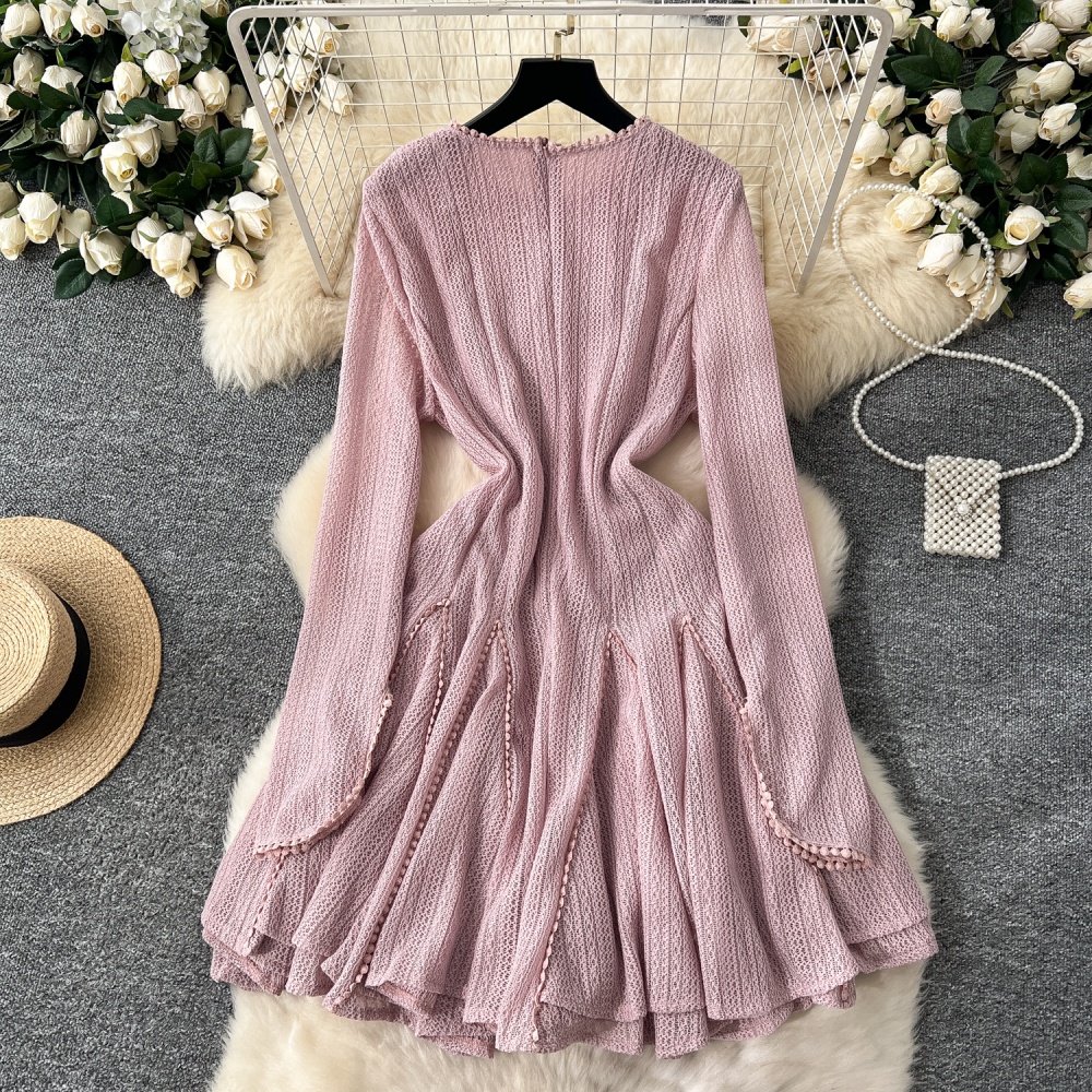 Lotus leaf edges knitted mesh winter dress for women