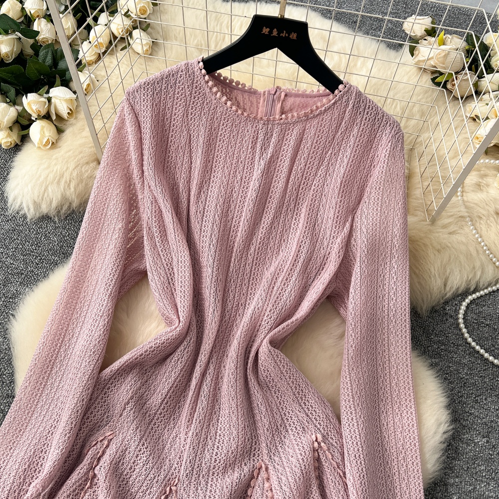 Lotus leaf edges knitted mesh winter dress for women