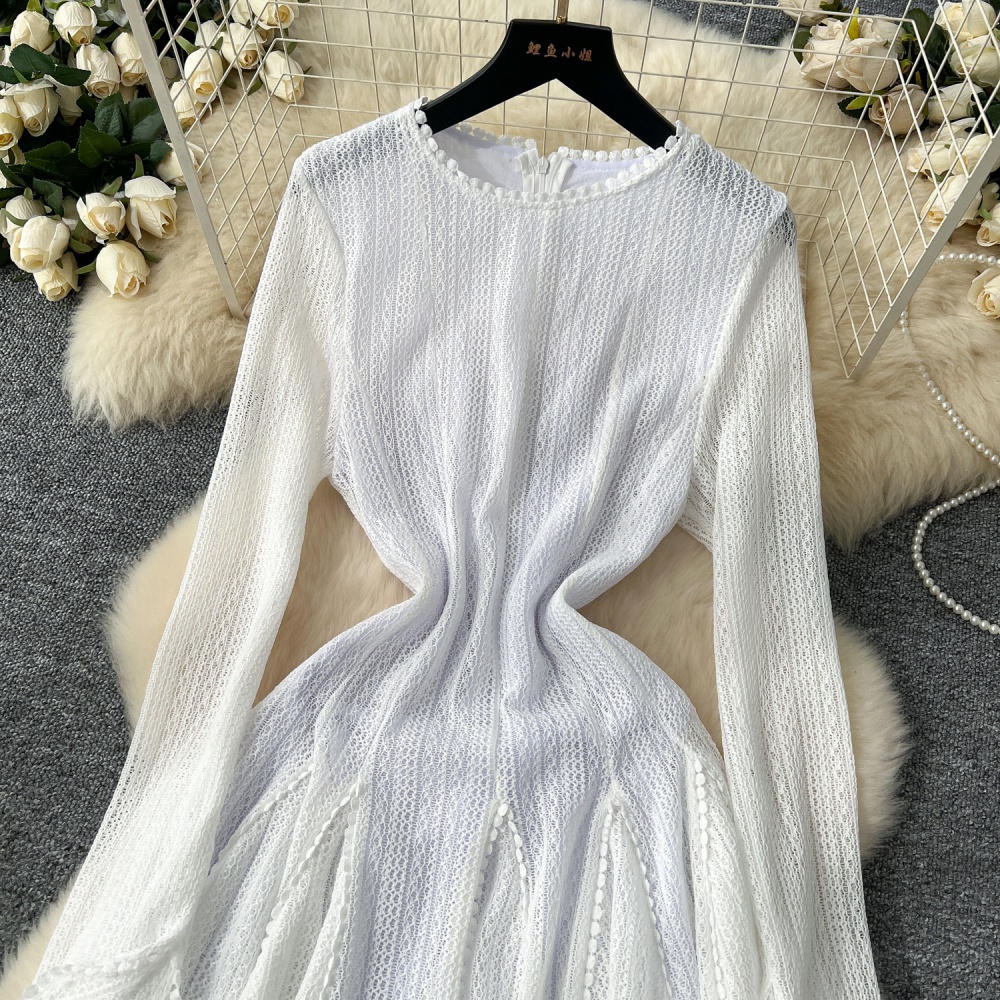 Lotus leaf edges knitted mesh winter dress for women