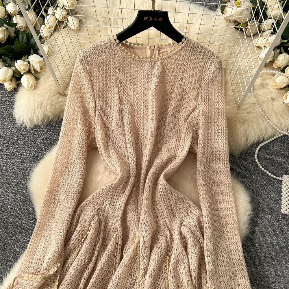 Lotus leaf edges knitted mesh winter dress for women