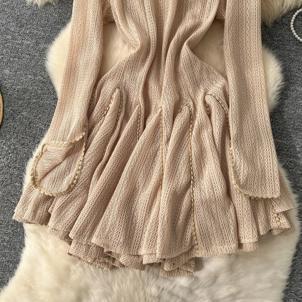 Lotus leaf edges knitted mesh winter dress for women