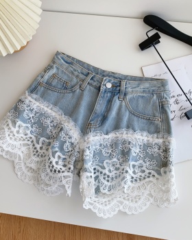 Wide leg lace short jeans A-line shorts for women