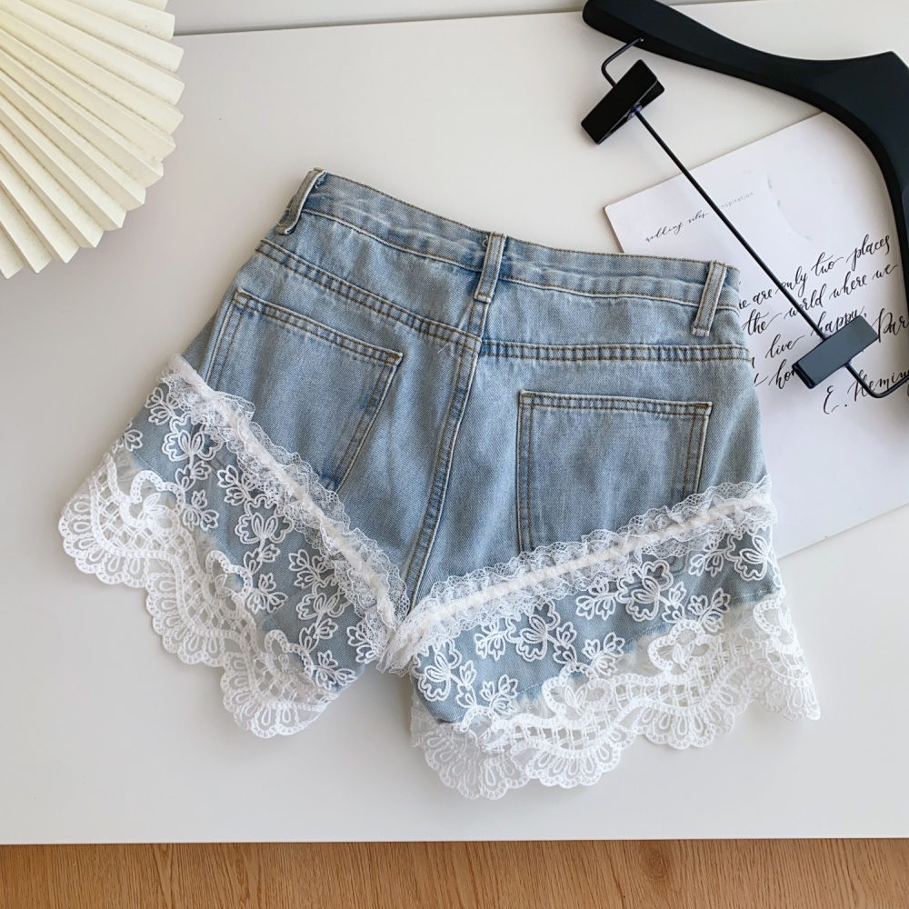 Wide leg lace short jeans A-line shorts for women