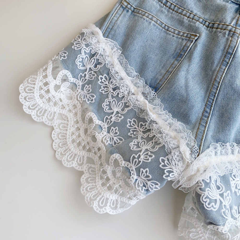 Wide leg lace short jeans A-line shorts for women