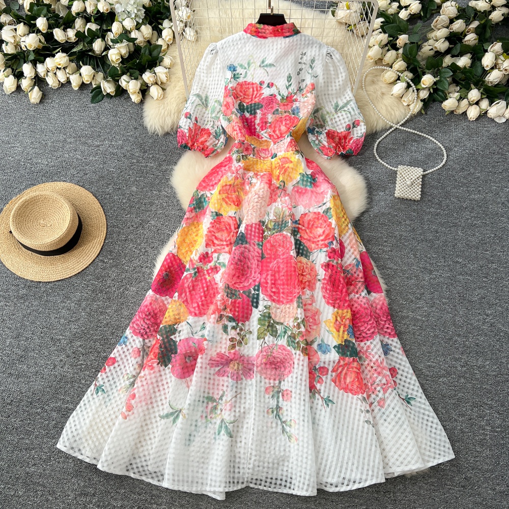 Bow printing dress France style slim long dress for women