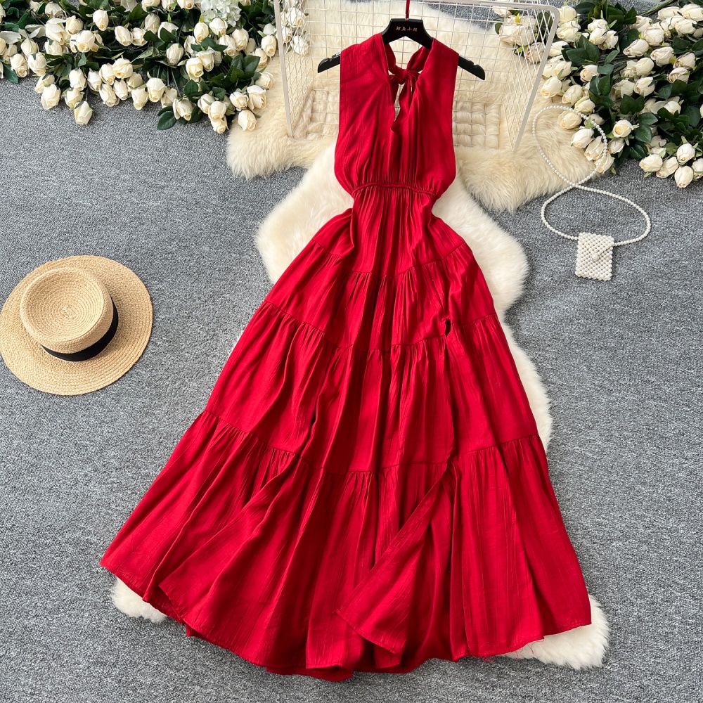 Bandage halter long dress big skirt dress for women