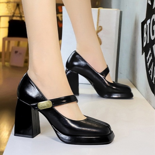 Hasp high-heeled thick platform metal European style retro shoes