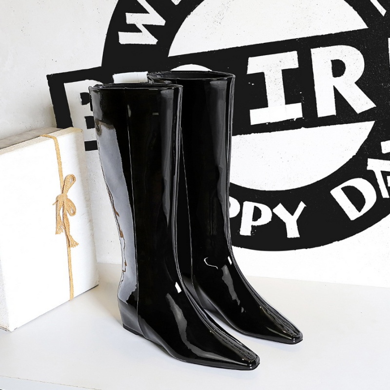 Slipsole patent leather women's boots glossy thigh boots