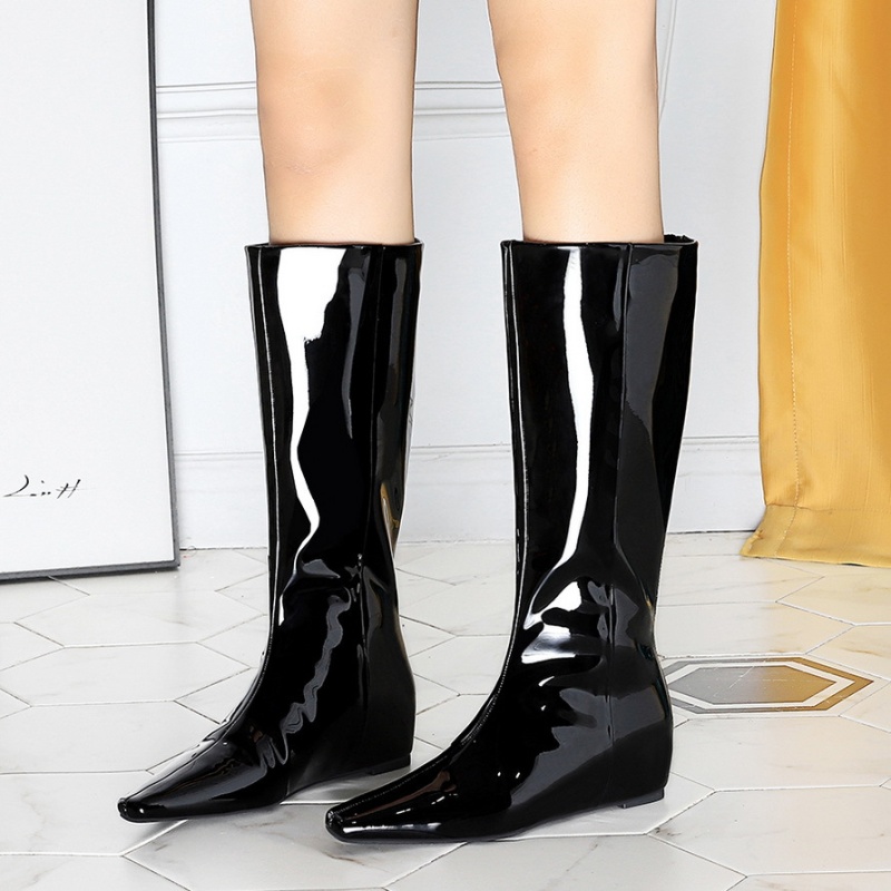 Slipsole patent leather women's boots glossy thigh boots