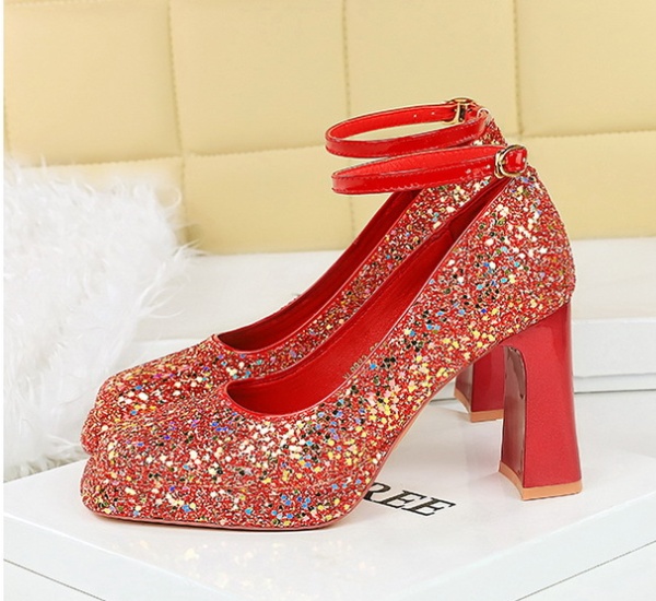 Sequins wedding shoes thick platform for women