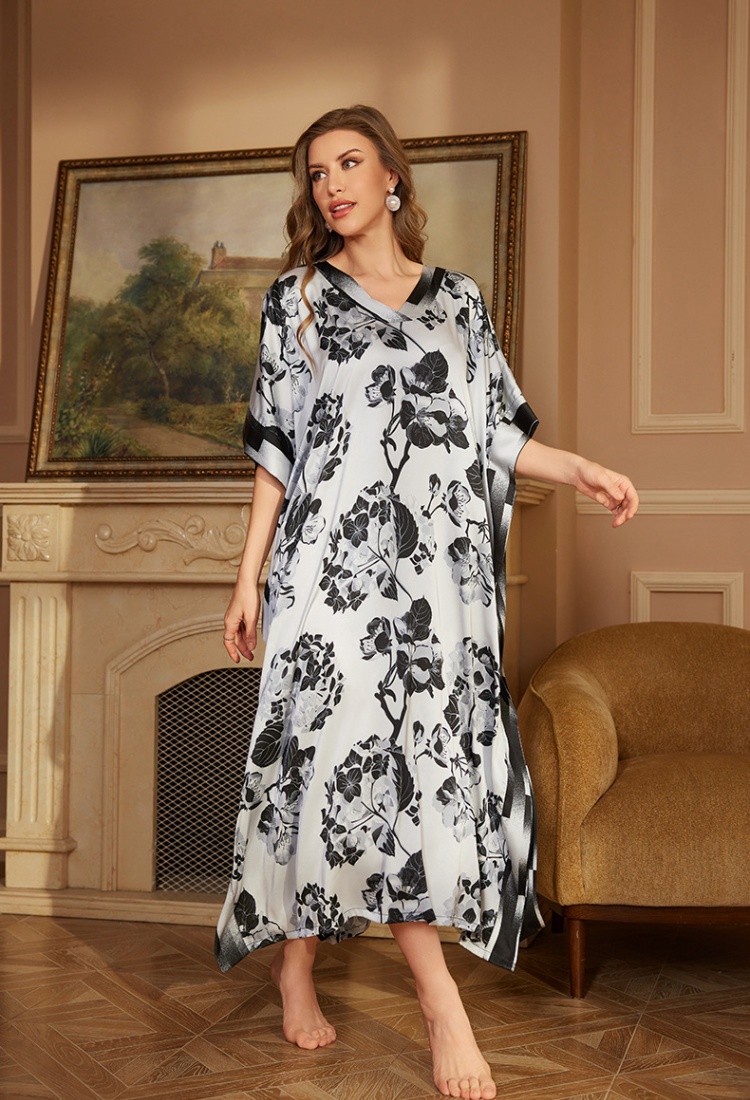 Long sleeve satin pajamas fashion night dress for women