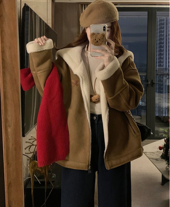 Retro thermal American style coat suede thick tops for women