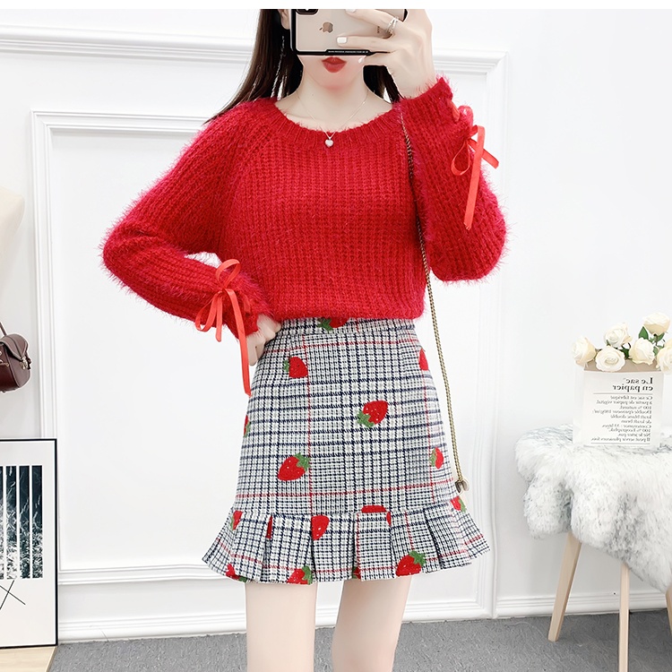 Slim A-line autumn and winter sweet high waist all-match skirt