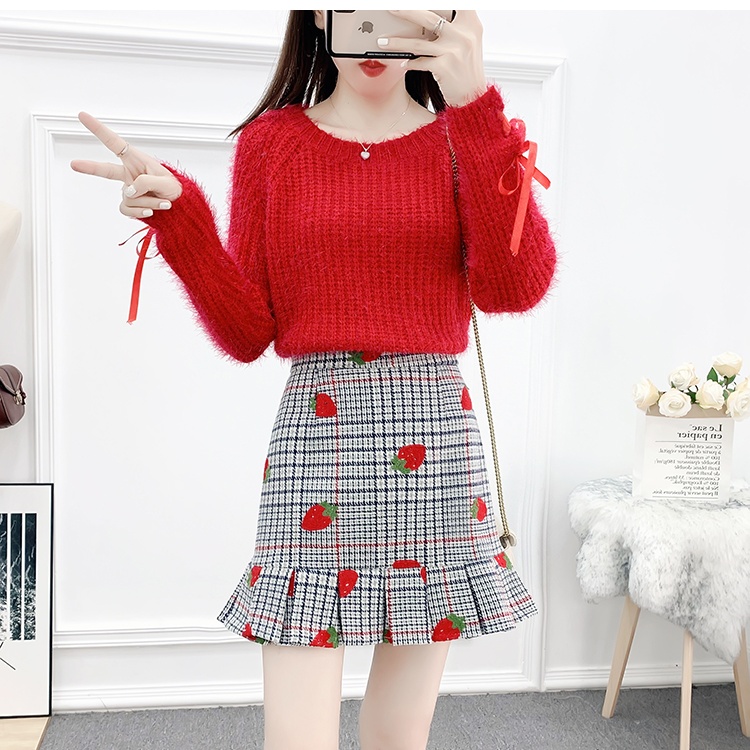 Slim A-line autumn and winter sweet high waist all-match skirt