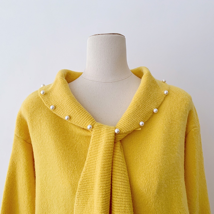 Korean style beading bow show young loose lapel sweater