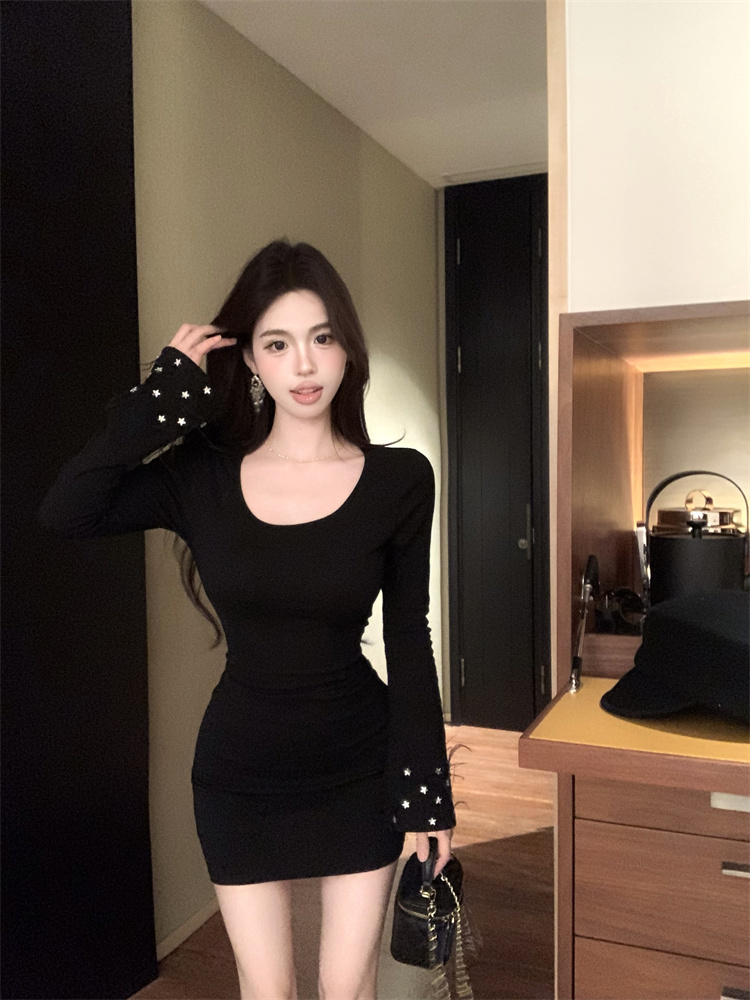 Long sleeve slim package hip short spicegirl bottoming dress