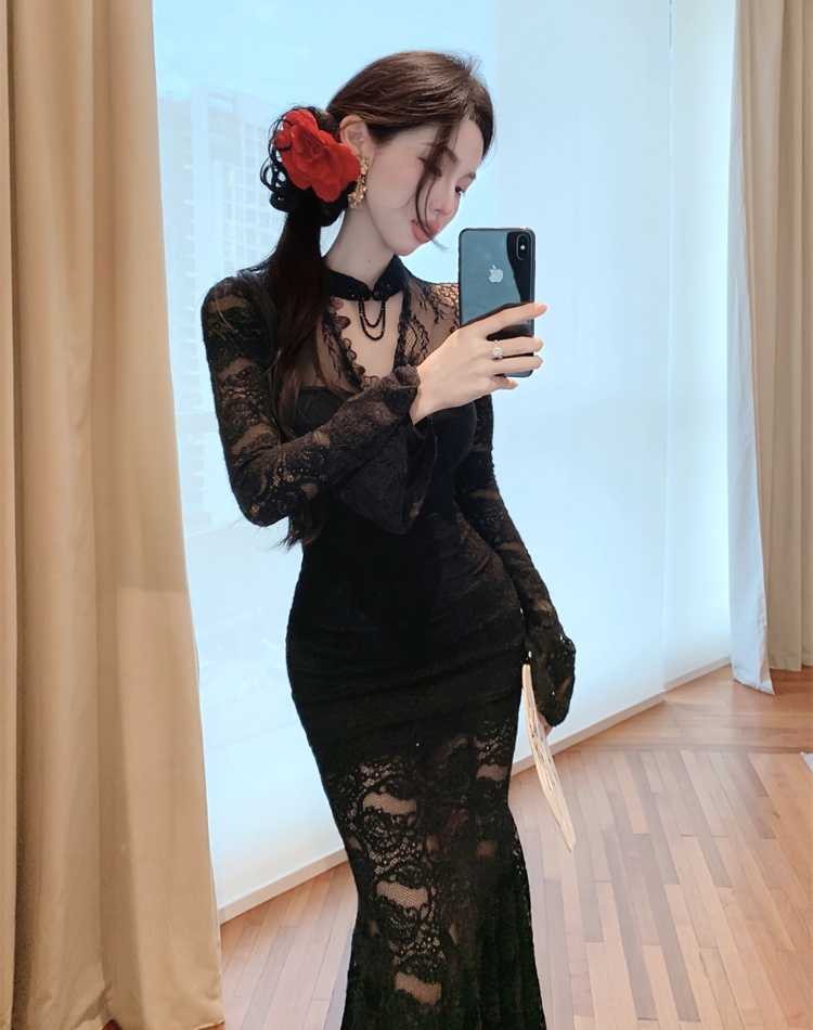 Long sleeve spicegirl long slim lace mermaid dress