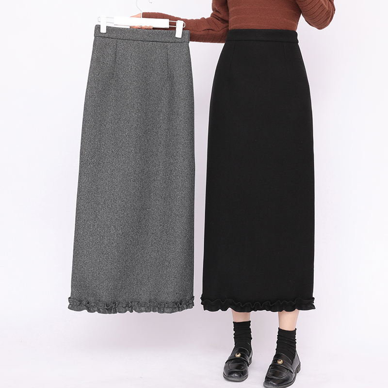 High waist Korean style woolen A-line slim skirt