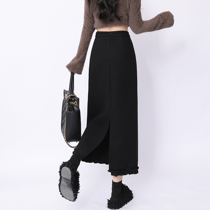 High waist Korean style woolen A-line slim skirt