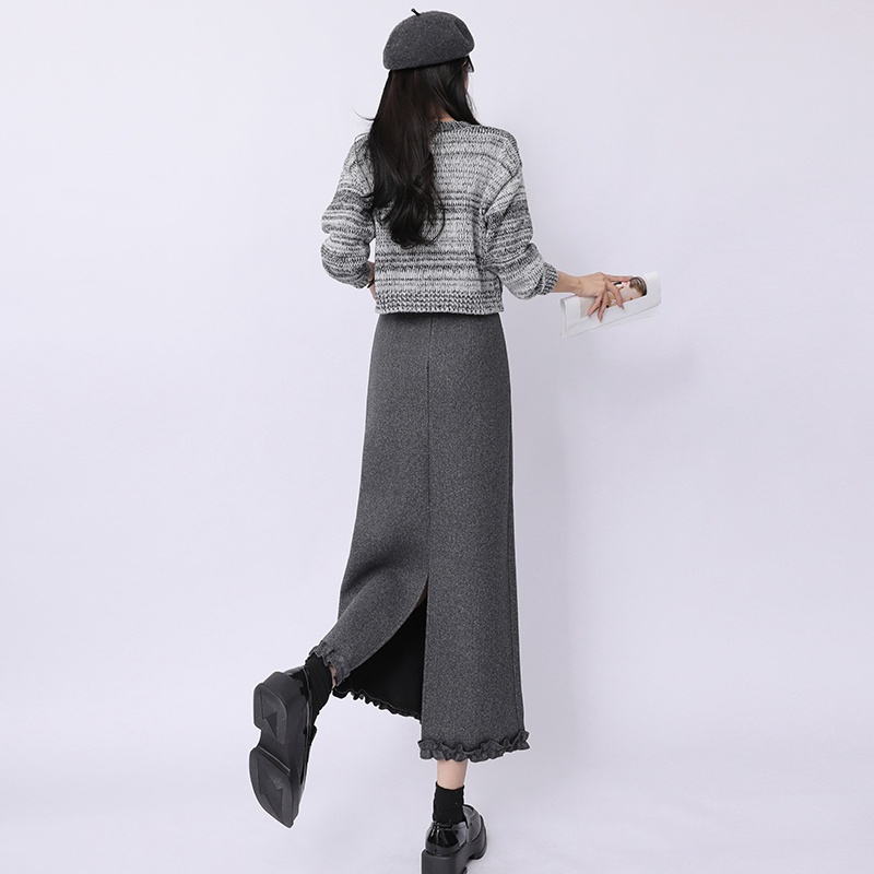 High waist Korean style woolen A-line slim skirt