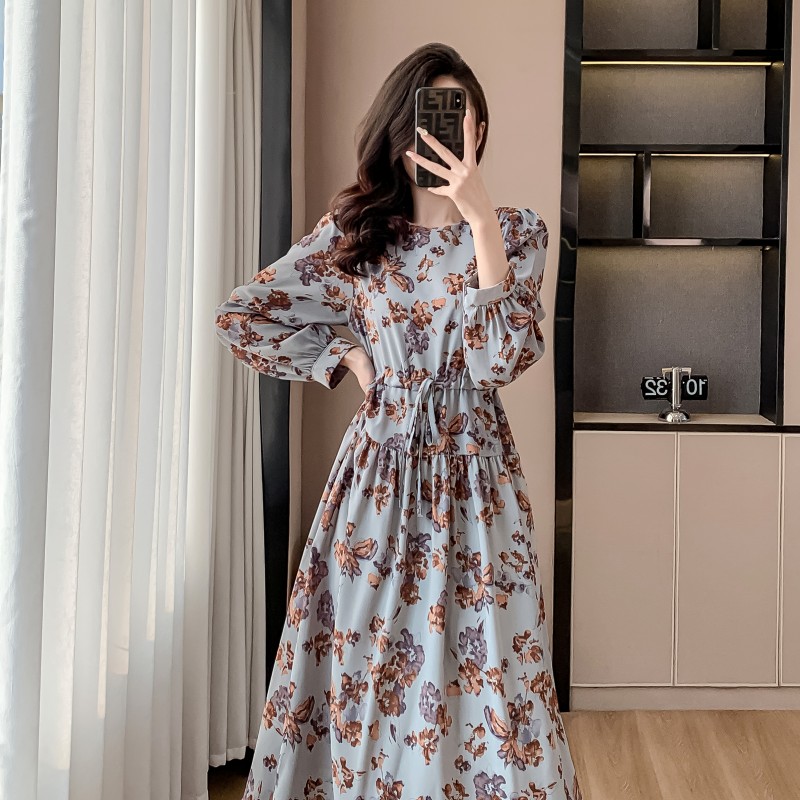 Slim tender frenum printing Korean style temperament dress