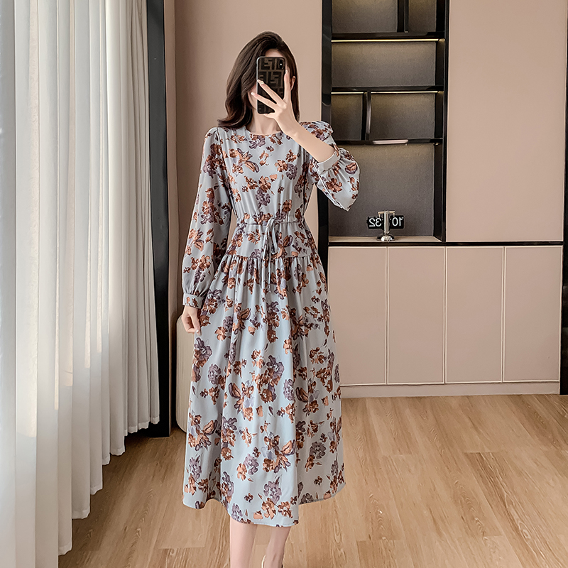 Slim tender frenum printing Korean style temperament dress