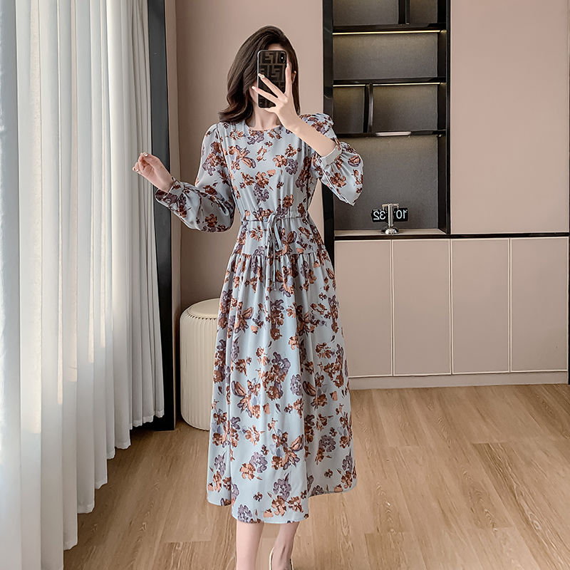 Slim tender frenum printing Korean style temperament dress