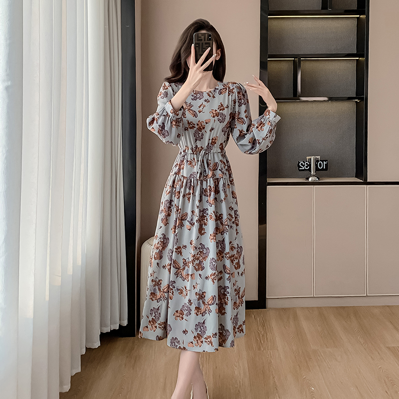 Slim tender frenum printing Korean style temperament dress