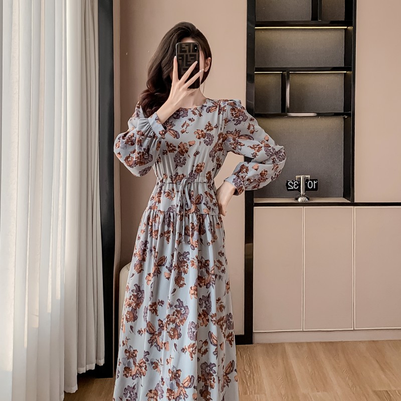 Slim tender frenum printing Korean style temperament dress